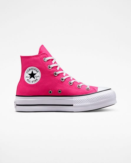 Pantofi Platforma Dama Converse Chuck Taylor All Star Lift Panza Inalti Roz Negrii Albi | RO 13XAKE789